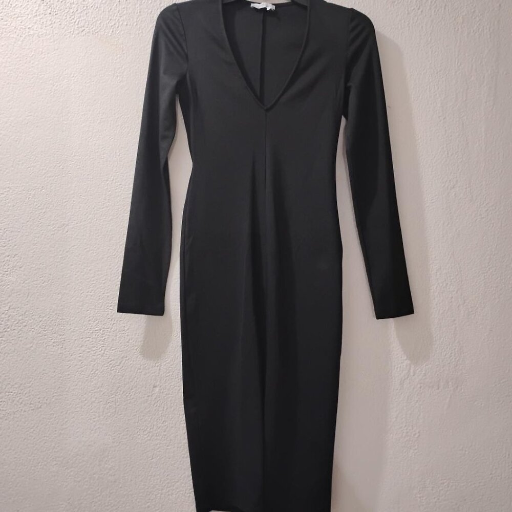 ZARA TRAFALUC -S- (lycras fabric)PENCIL BLACK DRESS LONG SLEEVE - KNIT